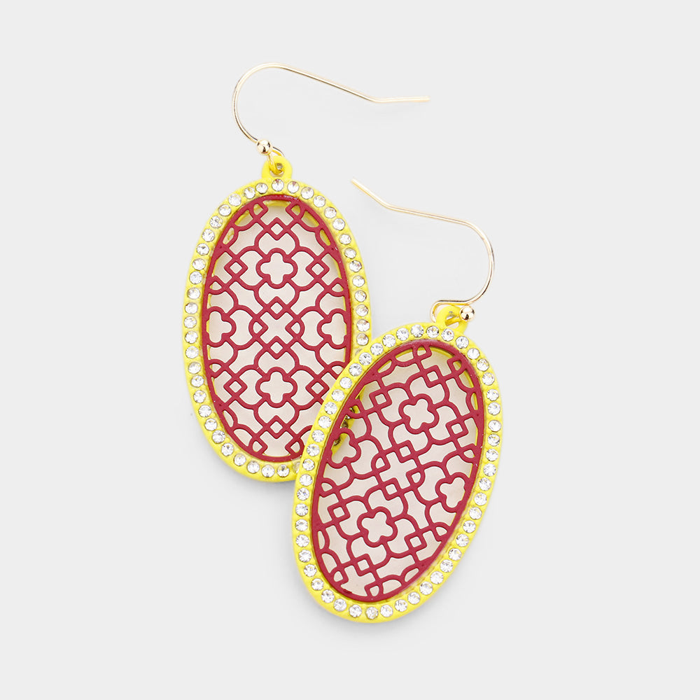 Madeline Love Burgundy, Lime Filigree Rhinestone Pave Round Earrings