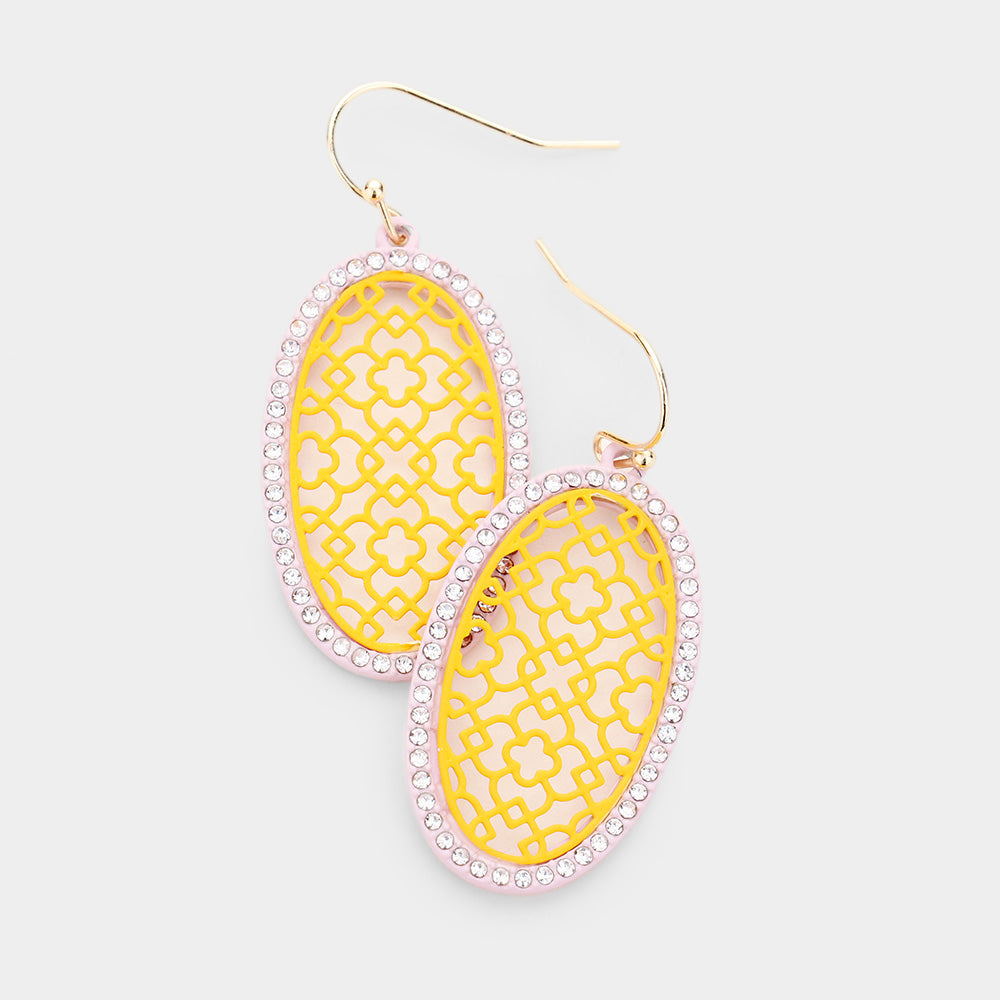 Madeline Love Lavender, Yellow Filigree Rhinestone Pave Round Earrings