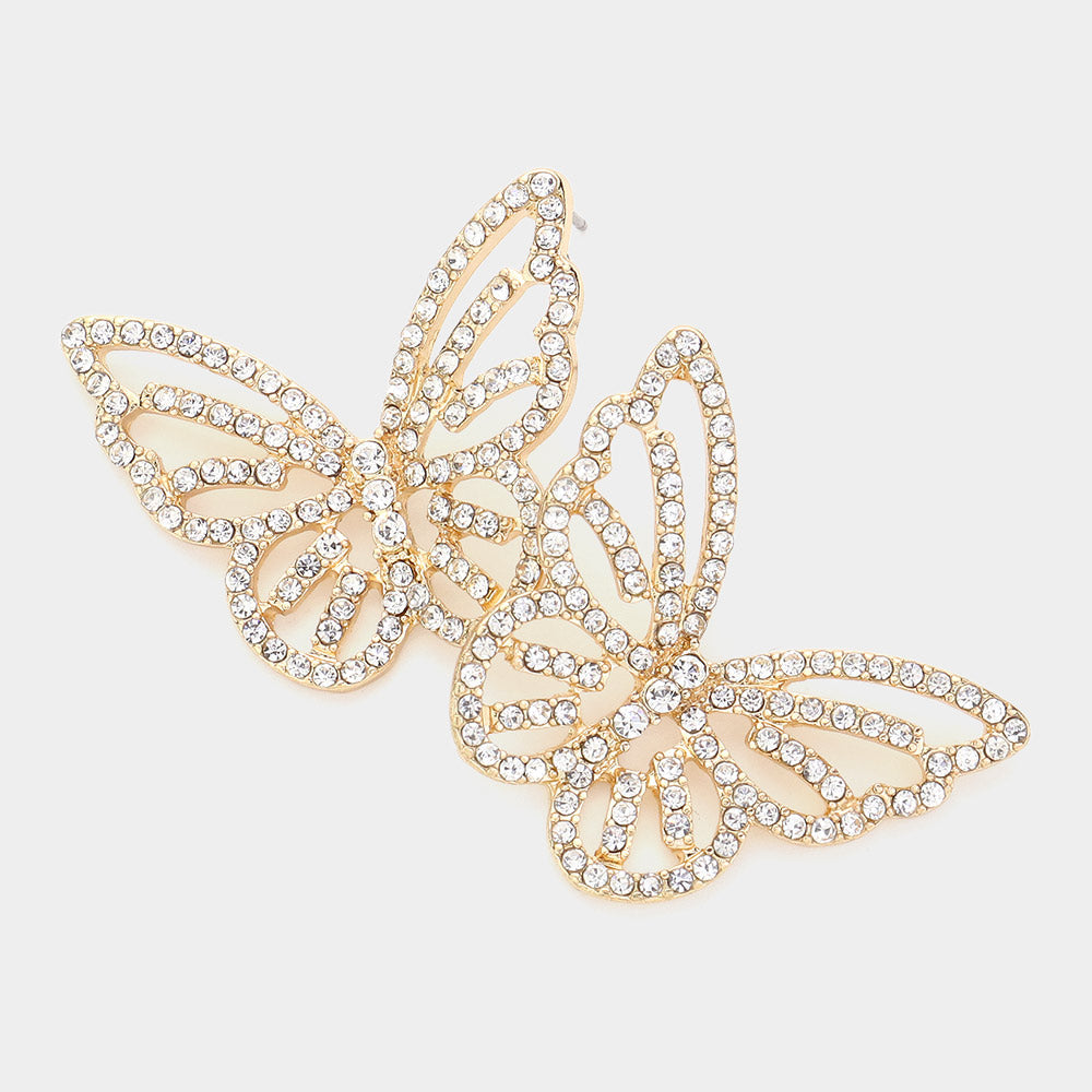 Madeline Love Gold Stone Paved Butterfly Earrings