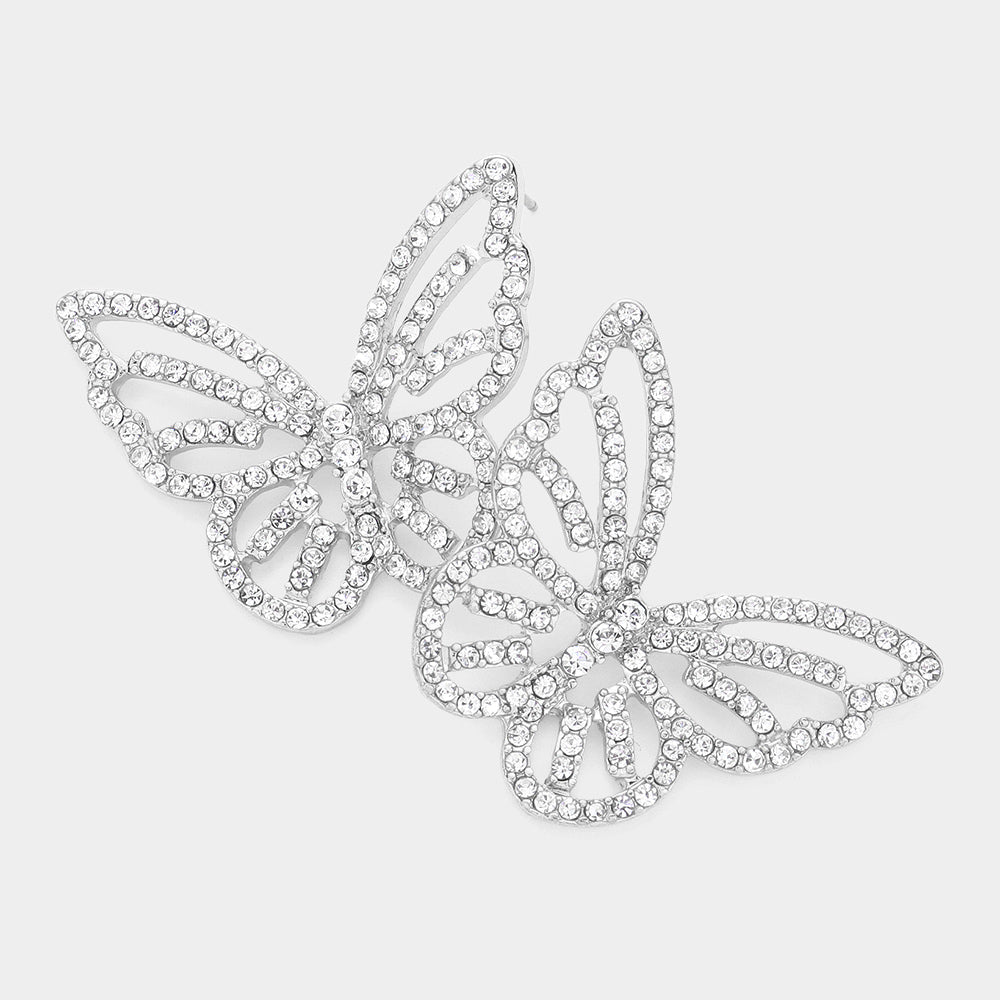 Madeline Love Silver Stone Paved Butterfly Earrings