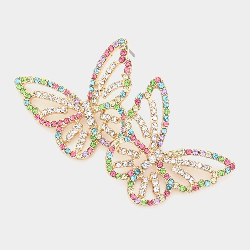 Madeline Love Gold, Multi Stone Paved Butterfly Earrings