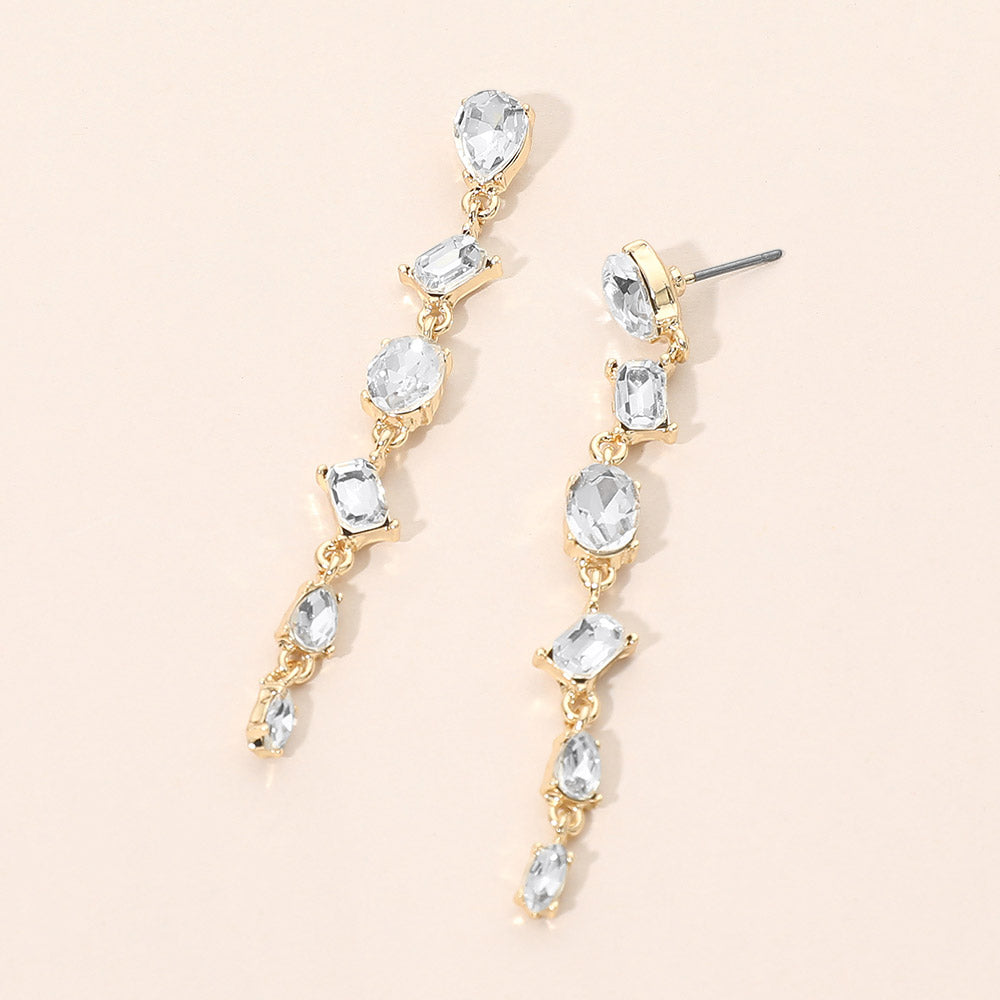 Madeline Love Clear, Gold Mixed Shape Stone Cluster Link Linear Drop Earrings