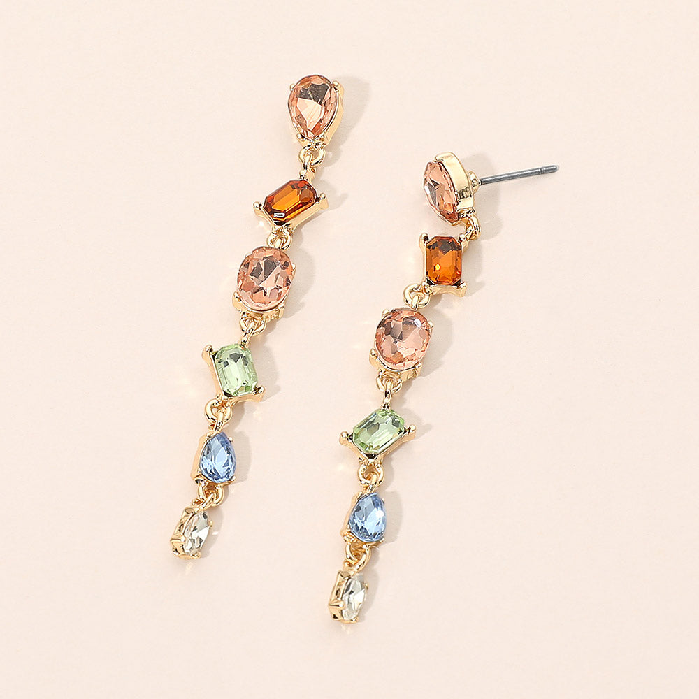 Madeline Love Light, Multi Mixed Shape Stone Cluster Link Linear Drop Earrings