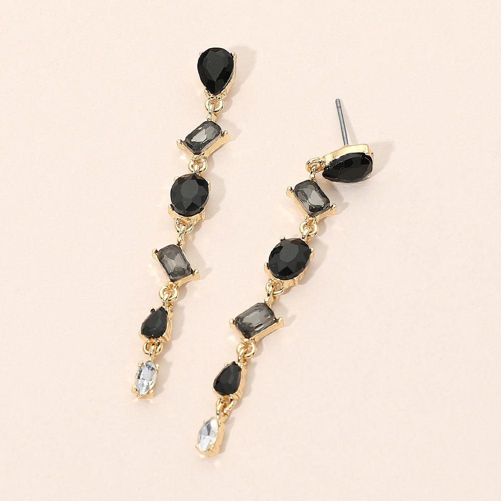 Madeline Love Black, Multi Mixed Shape Stone Cluster Link Linear Drop Earrings