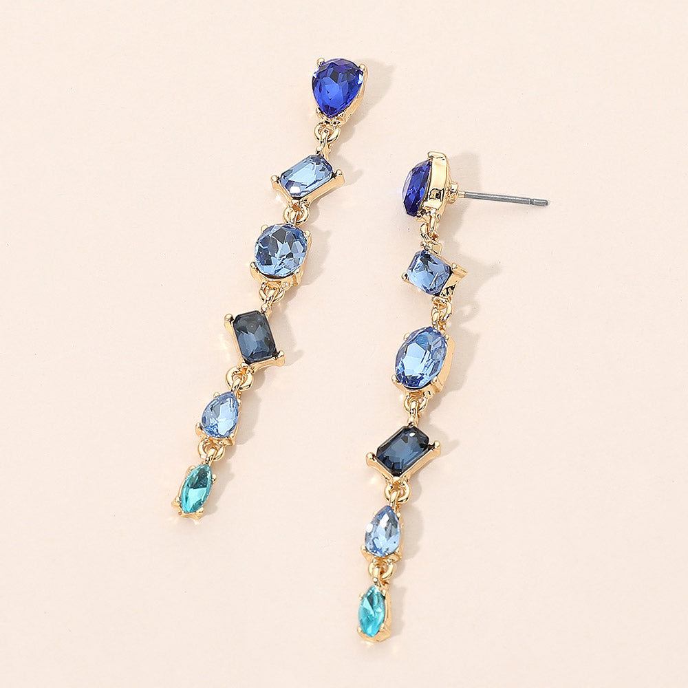 Madeline Love Blue, Multi Mixed Shape Stone Cluster Link Linear Drop Earrings