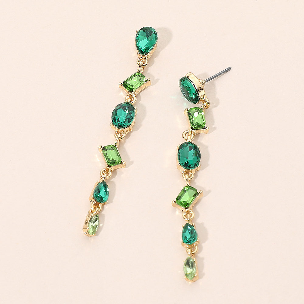 Madeline Love Green, Multi Mixed Shape Stone Cluster Link Linear Drop Earrings