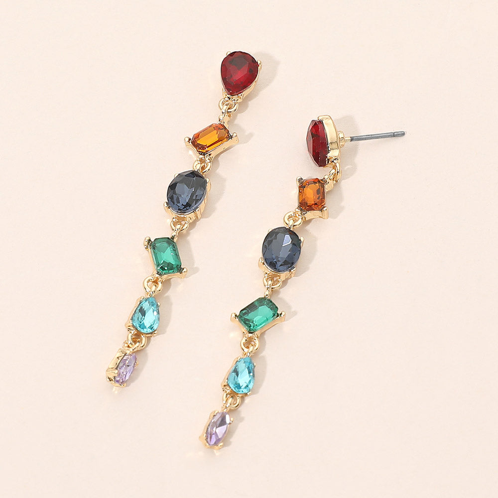 Madeline Love Multi Mixed Shape Stone Cluster Link Linear Drop Earrings