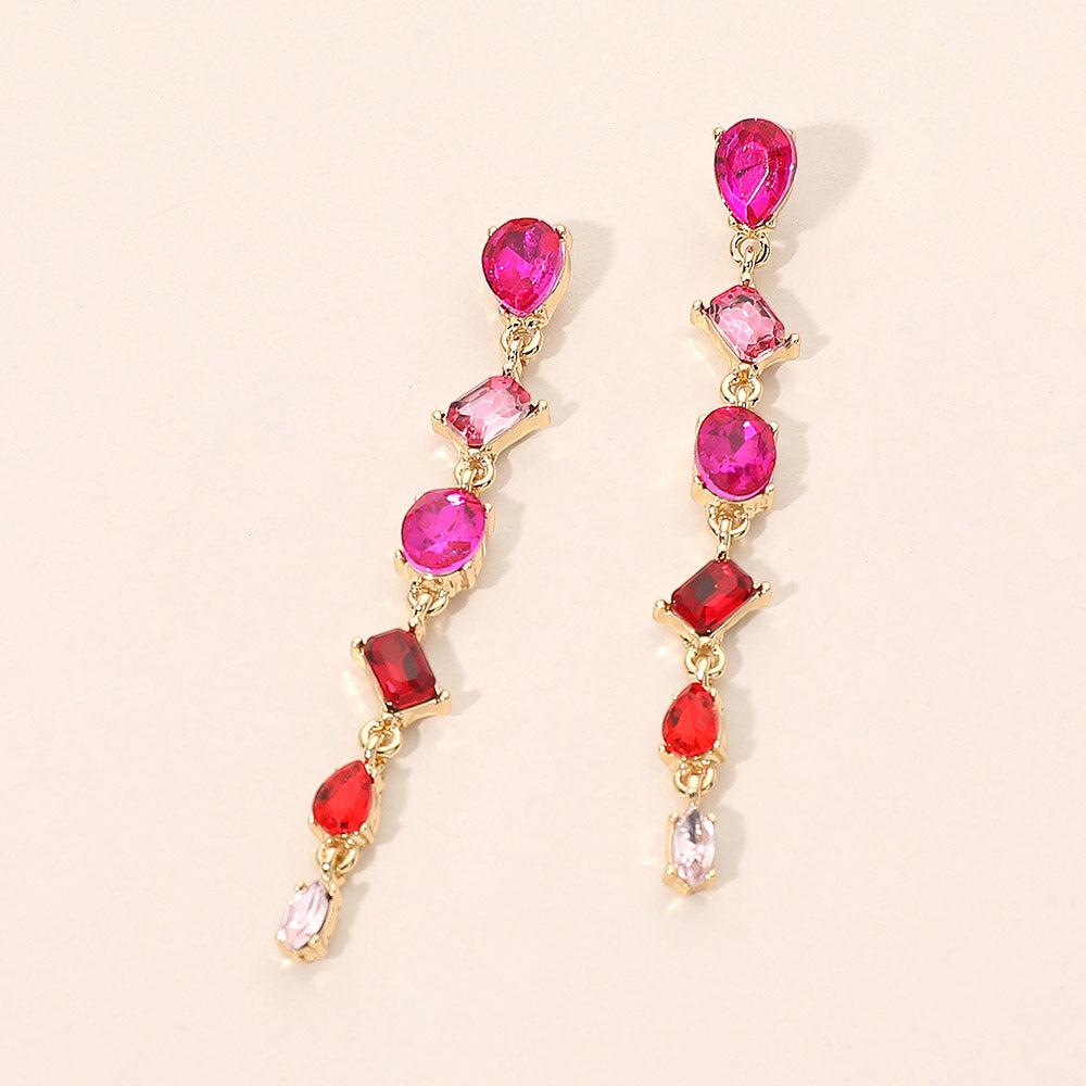 Madeline Love Multi, Pink Mixed Shape Stone Cluster Link Linear Drop Earrings