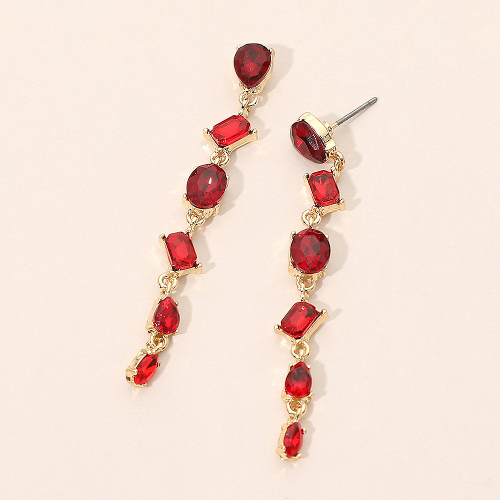Madeline Love Multi, Red Mixed Shape Stone Cluster Link Linear Drop Earrings