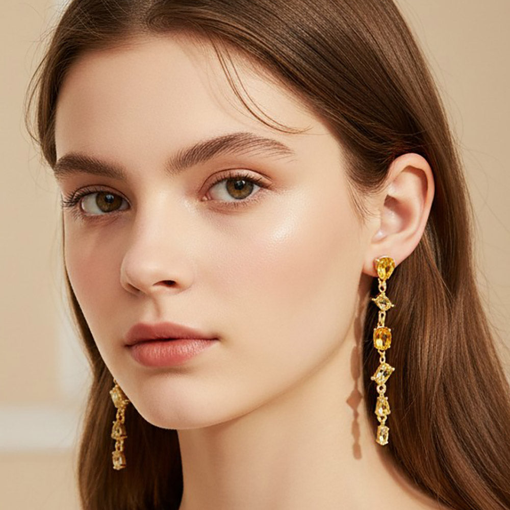 Madeline Love Multi, Topaz Mixed Shape Stone Cluster Link Linear Drop Earrings