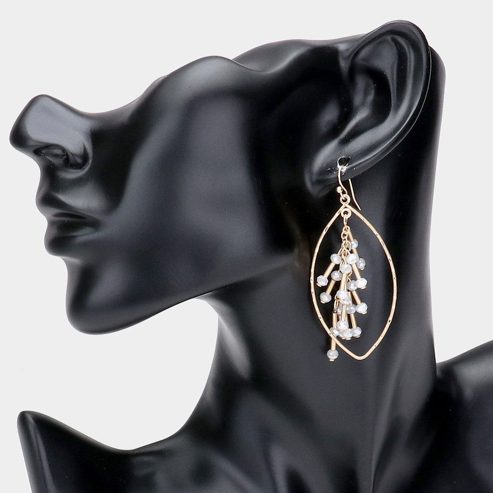 Madeline Love Gray Metal Tube Faceted Bead Cluster Detail Petal Dangle Earrings