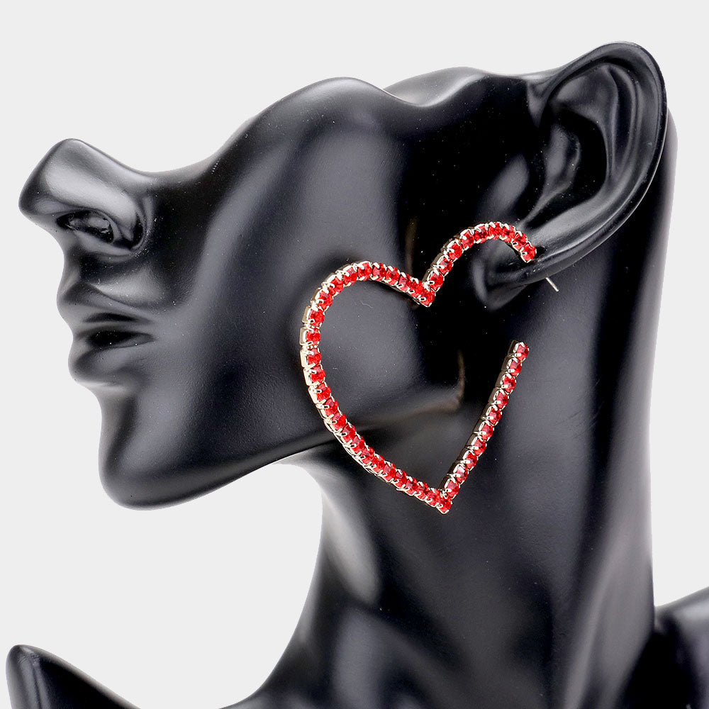 Madeline Love Red Rhinestone Open Heart Earrings