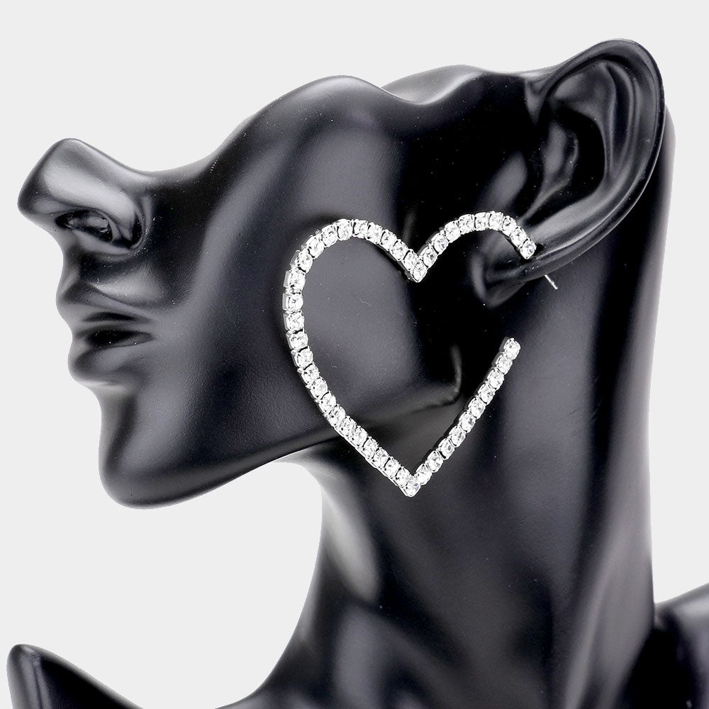 Madeline Love Rhodium Rhinestone Open Heart Earrings