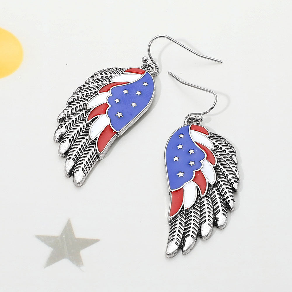 Madeline Love Multi Enamel American USA Flag Wing Dangle Earrings