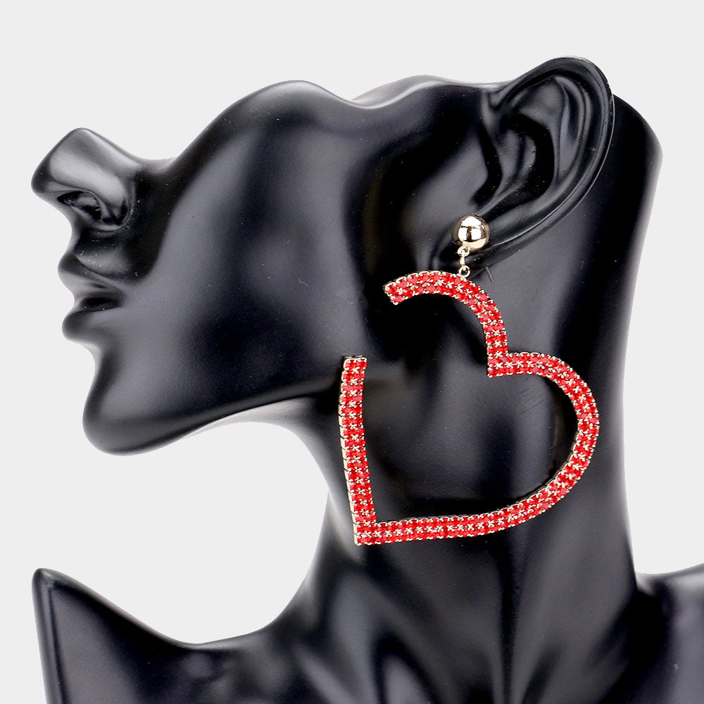 Madeline Love Red Metal Ball Rhinestone Open Heart Dangle Earrings