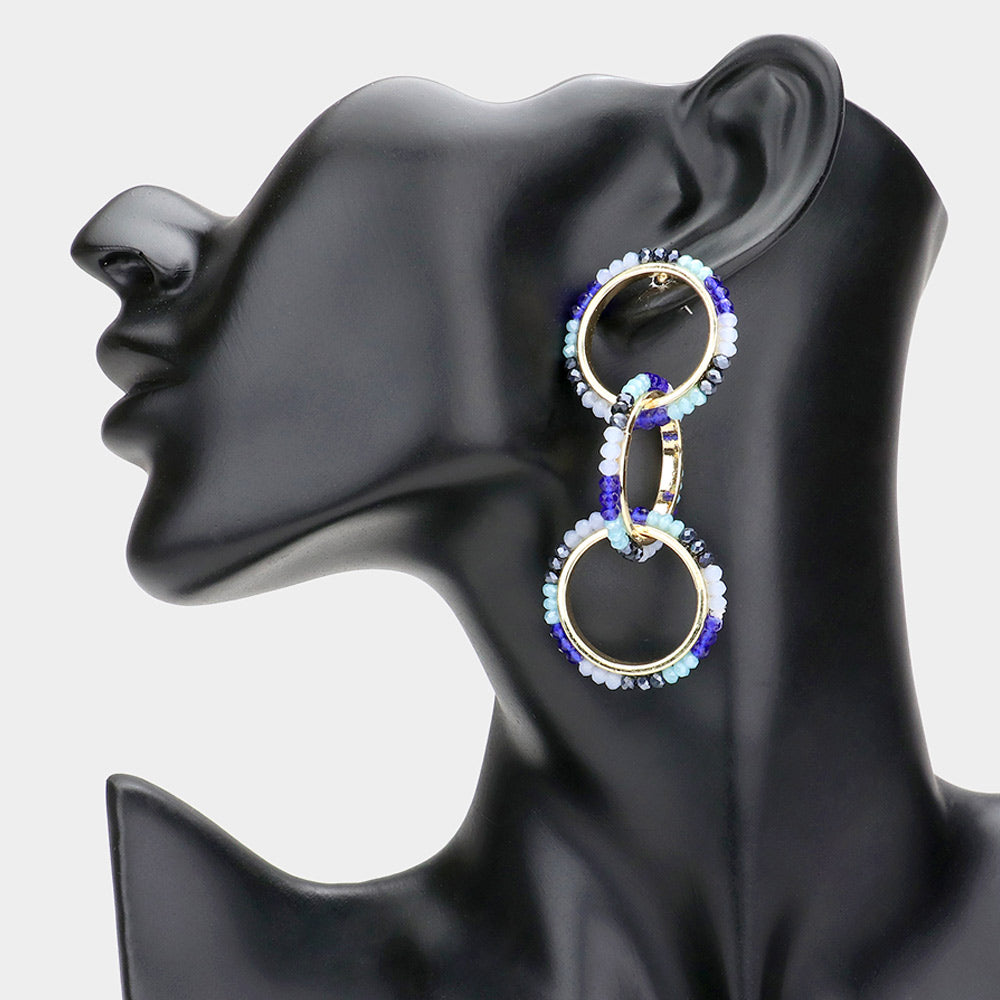 Madeline Love Navy Faceted Bead Trimmed Triple Open Circle Link Dangle Earrings