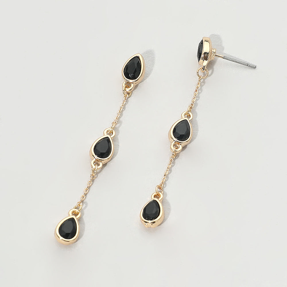Madeline Love Black Triple Teardrop Crystal Link Drop Earrings