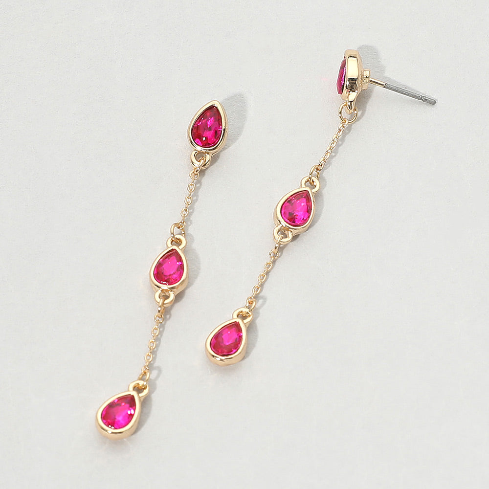 Madeline Love Fuchsia Triple Teardrop Crystal Link Drop Earrings