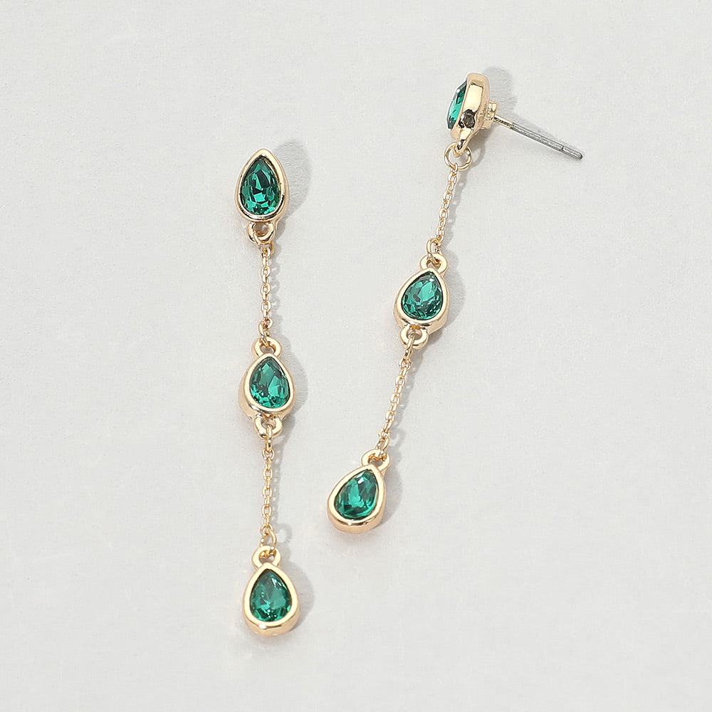 Madeline Love Green Triple Teardrop Crystal Link Drop Earrings