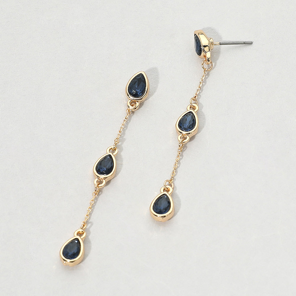 Madeline Love Navy Triple Teardrop Crystal Link Drop Earrings