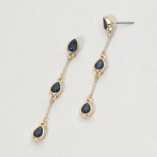 Madeline Love Navy Triple Teardrop Crystal Link Drop Earrings