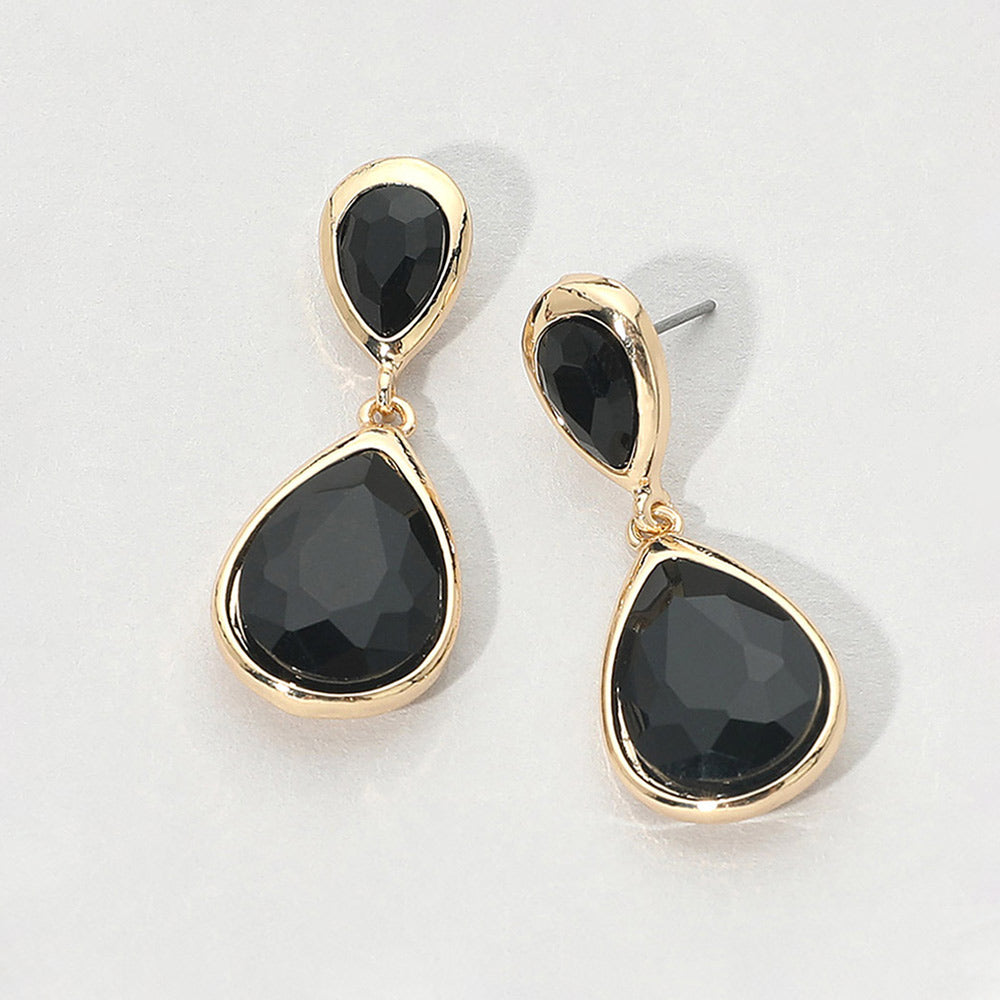 Madeline Love Black Teardrop Faceted Stone Drop Dangle Earrings