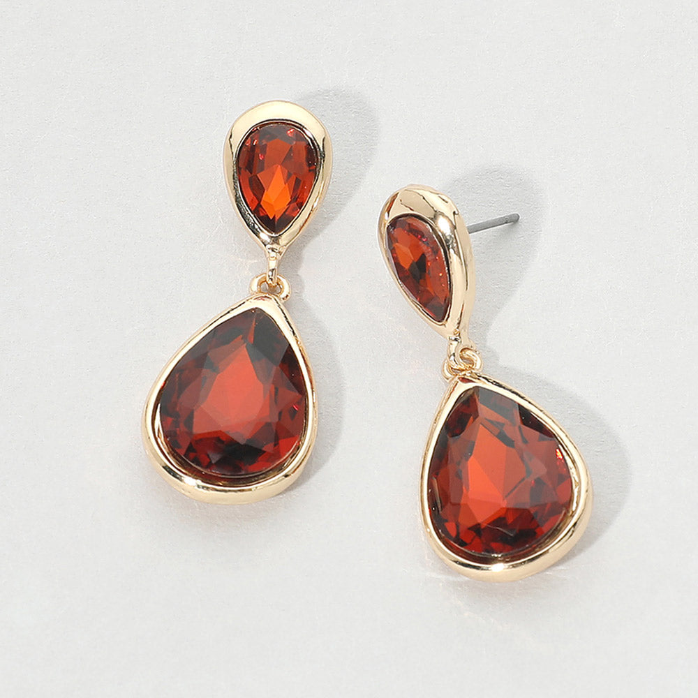 Madeline Love Brown Teardrop Faceted Stone Drop Dangle Earrings