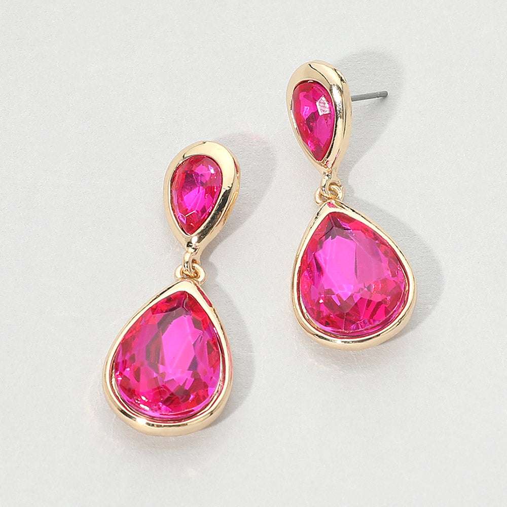 Madeline Love Fuchsia Teardrop Faceted Stone Drop Dangle Earrings