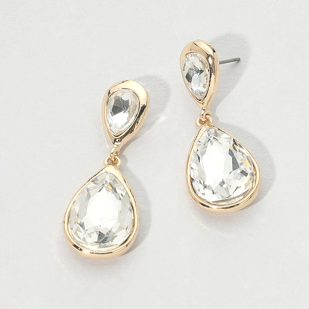 Madeline Love Clear, Gold Teardrop Faceted Stone Drop Dangle Earrings