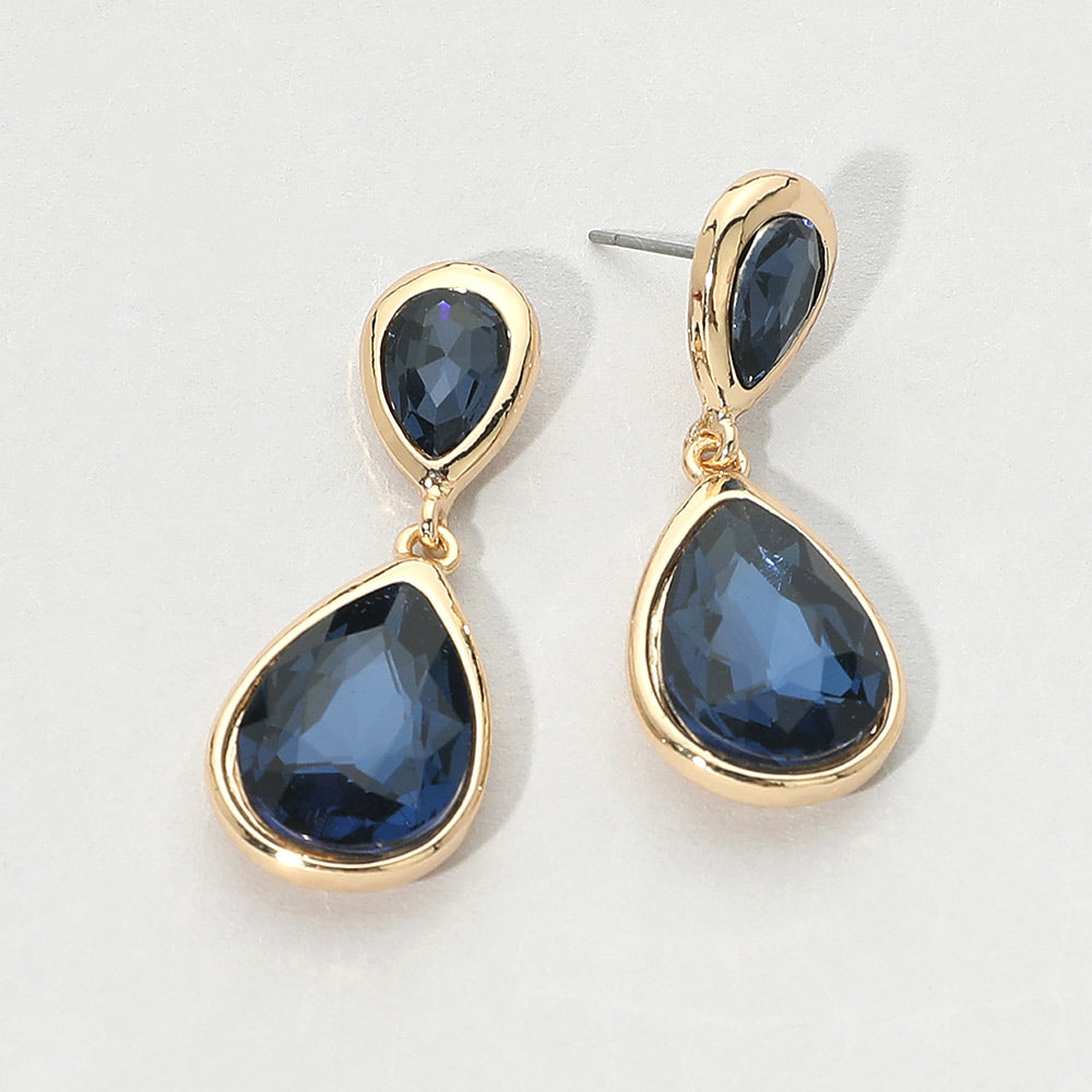 Madeline Love Navy Teardrop Faceted Stone Drop Dangle Earrings