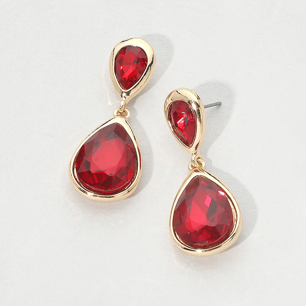 Madeline Love Red Teardrop Faceted Stone Drop Dangle Earrings