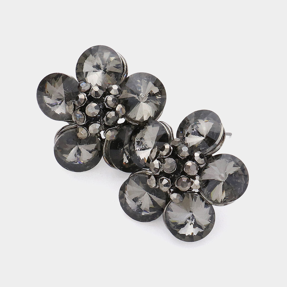 Madeline Love Black Diamond Glass Stone Flower Earrings
