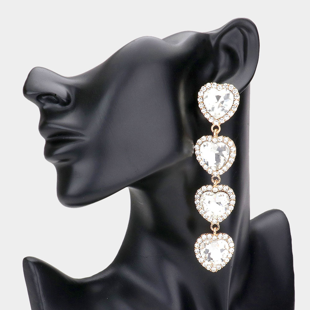 Madeline Love Gold Rhinestone Trim Heart Stone Link Dangle Earrings