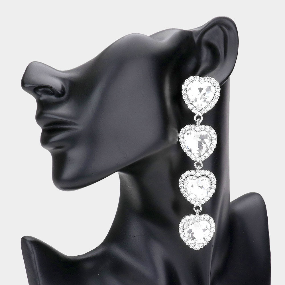Madeline Love Rhodium Rhinestone Trim Heart Stone Link Dangle Earrings