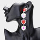 Rhinestone Trim Heart Stone Link Dangle Earrings