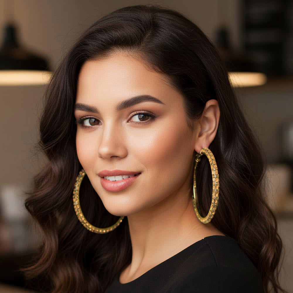 Madeline Love Gold, Lt Col Topaz Oversized Baguette Rhinestone Embellished Hoop Earrings