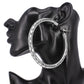 Madeline Love Clear, Rhodium Oversized Baguette Rhinestone Embellished Hoop Earrings - desc