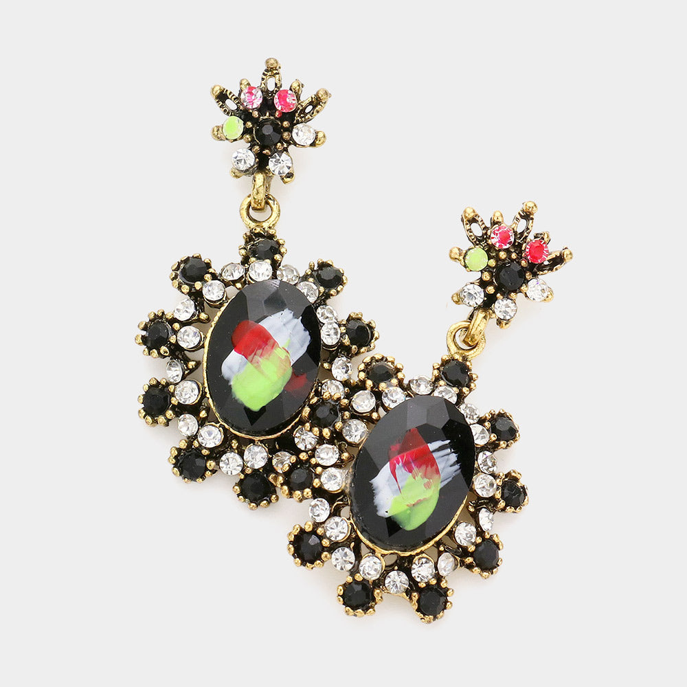 Madeline Love Jet Black Victorian Flower Sunburst Drop Earrings