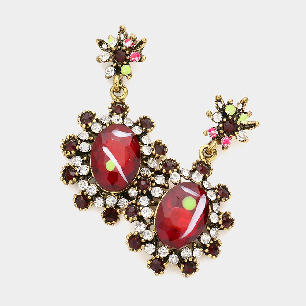 Madeline Love Siam Victorian Flower Sunburst Drop Earrings