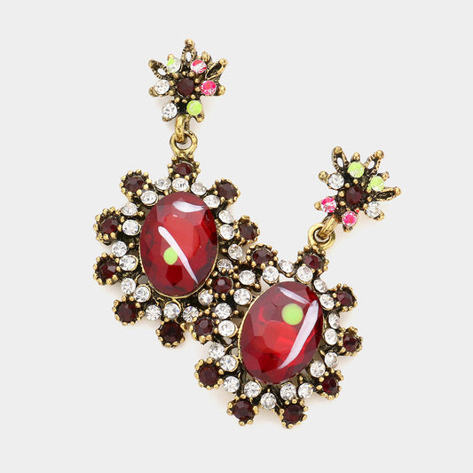 Madeline Love Siam Victorian Flower Sunburst Drop Earrings