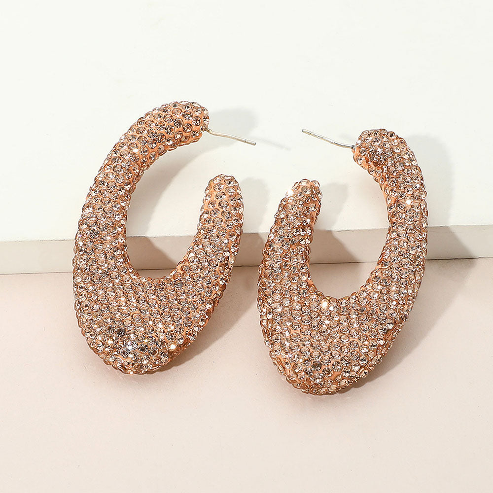 Madeline Love Peach, Silver Sterling Silver Post Rhinestone Studded Oval Hoop Earrings