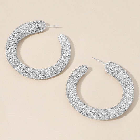 Madeline Love Clear, Silver Sterling Silver Post Rhinestone Studded Hoop Earrings