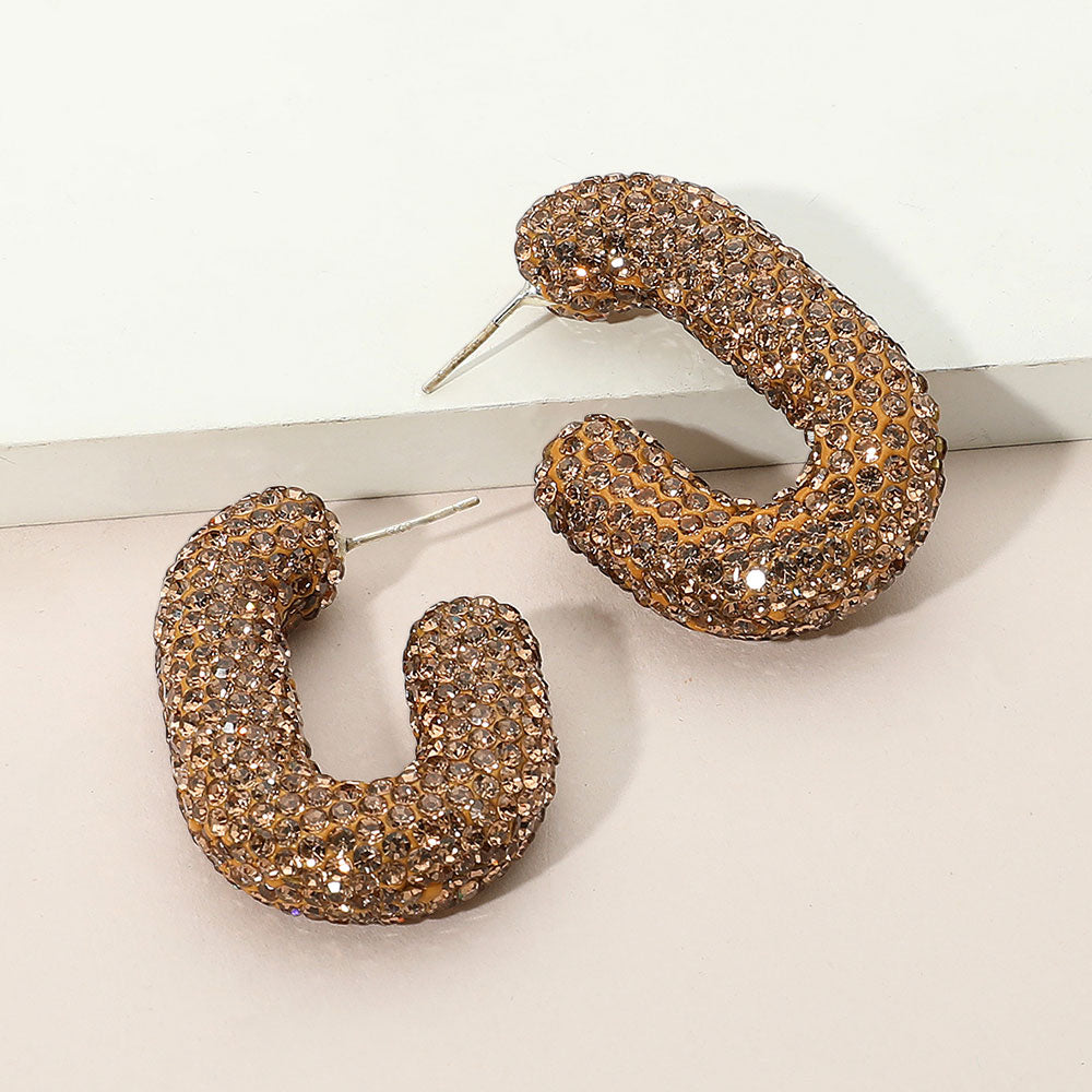 Madeline Love Lt Col Topaz, Silver Sterling Silver Post Rhinestone Studded Chunky Oval Hoop Earrings