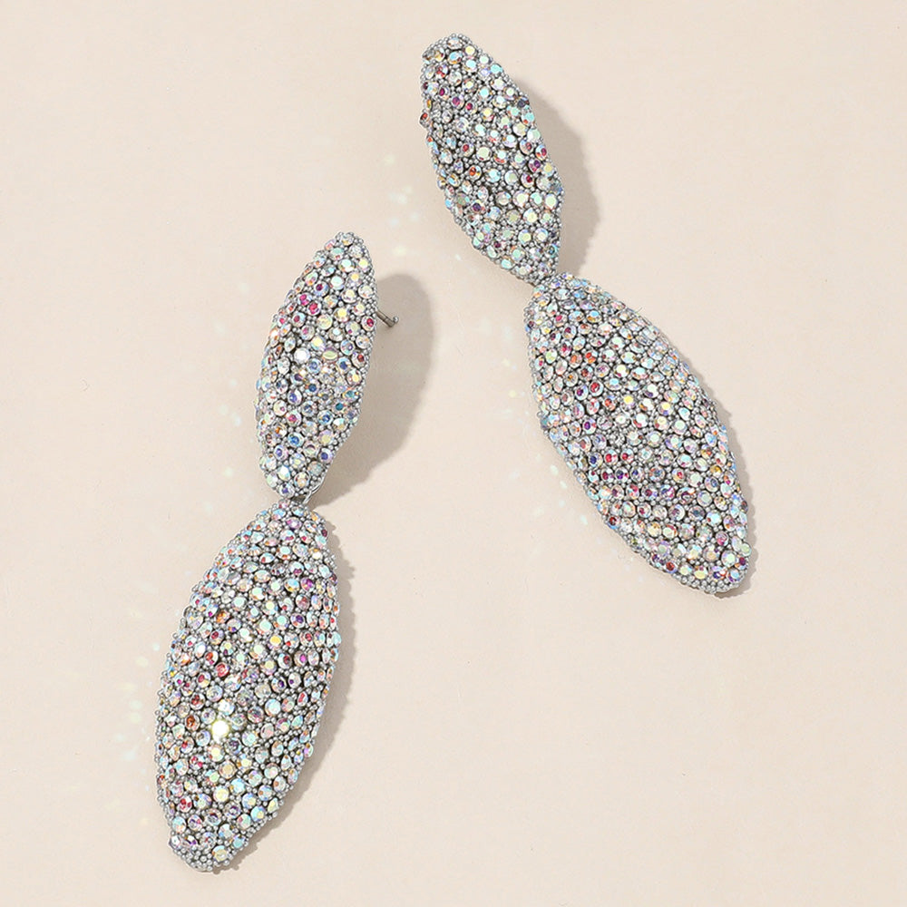 Madeline Love AB, Rhodium Sterling Silver Post Rhinestone Paved Marquise Dangle Earrings
