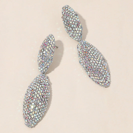 Madeline Love AB, Rhodium Sterling Silver Post Rhinestone Paved Marquise Dangle Earrings