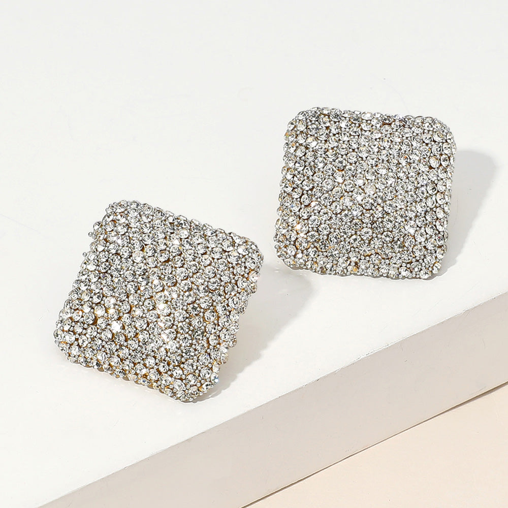 Madeline Love Clear, Silver 18K Gold Dipped Rhinestone Studded Square Earrings