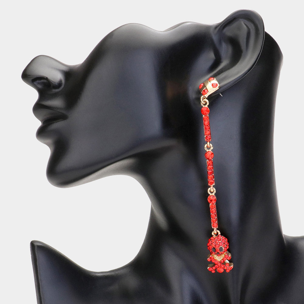 Gold, Red Rhinestone Paved Dropdown Octopus Dangle Earrings