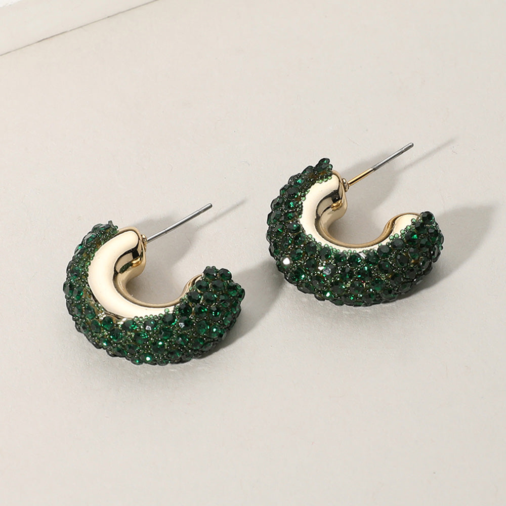 Madeline Love Gold, Green Bling Studded Hoop Earrings
