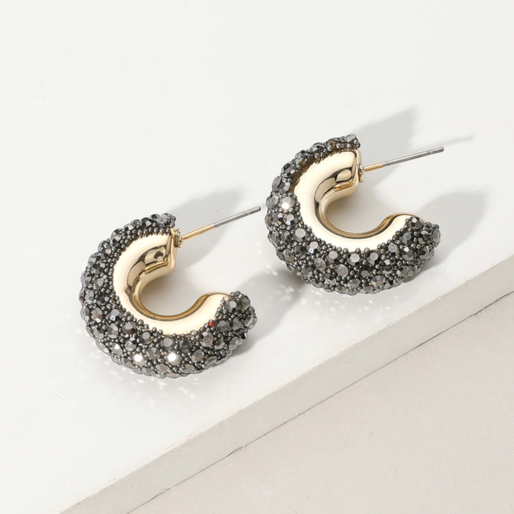 Madeline Love Gold, Hematite Bling Studded Hoop Earrings