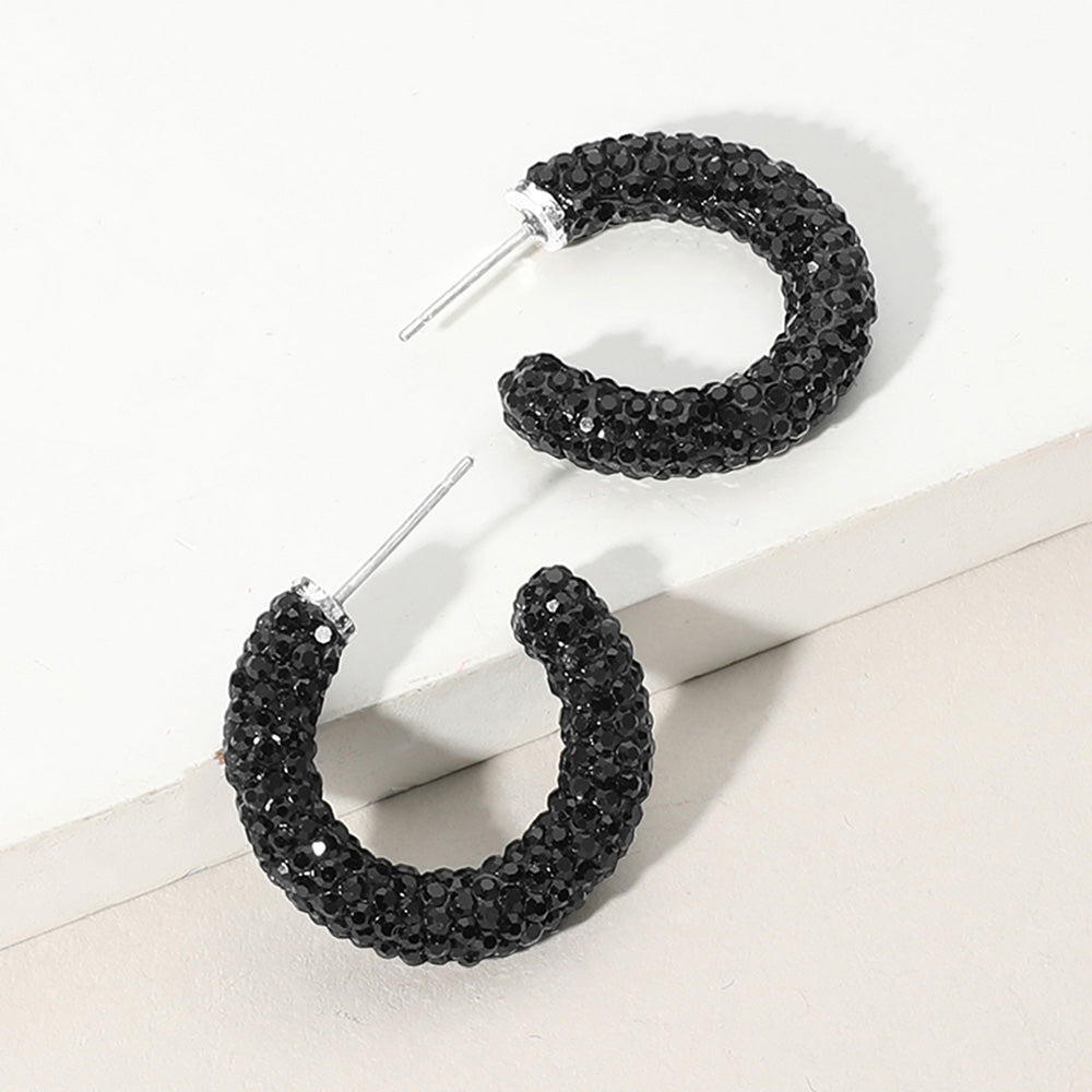 Madeline Love Black, Silver Bling Studded Hoop Earrings
